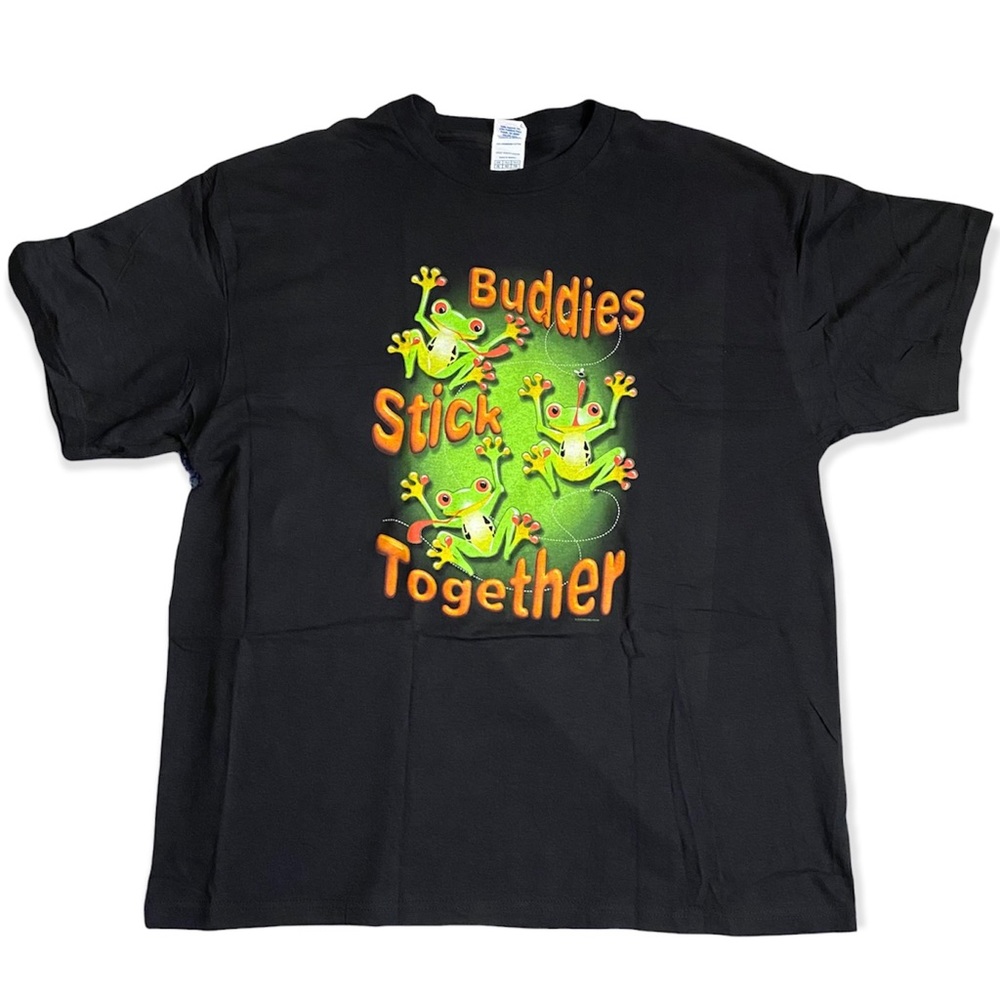 Red Eyed Tree Frog Buddies Graphic Print Black Crew T-Shirt-Unisex-Adult XL